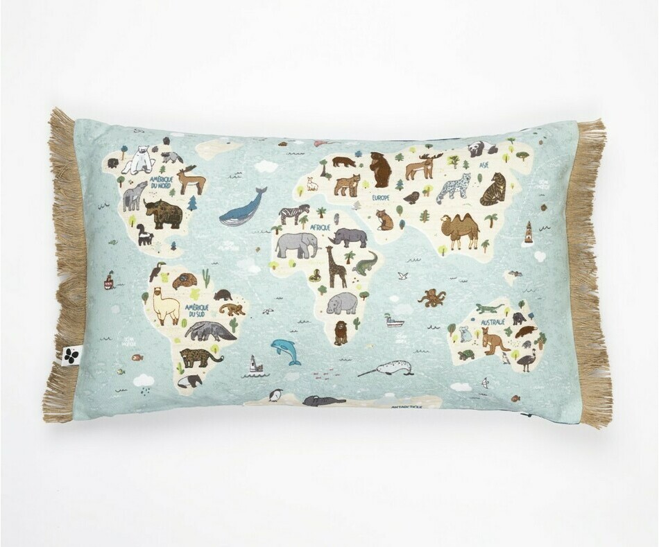 Coussin mapemonde animaux recto