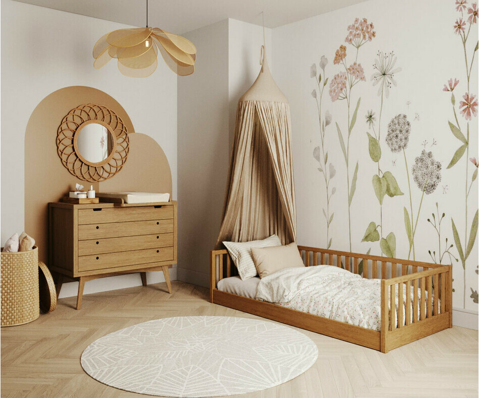 Chambre Montessori noisette avec son lit au sol sans barriere avant Chambre Montessori noisette avec son lit au sol sans barriere avant