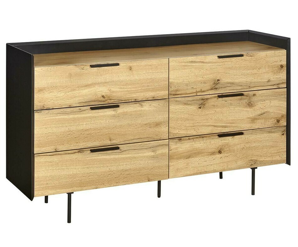 Commode Moko avec 6 tiroirs - Noir et bois