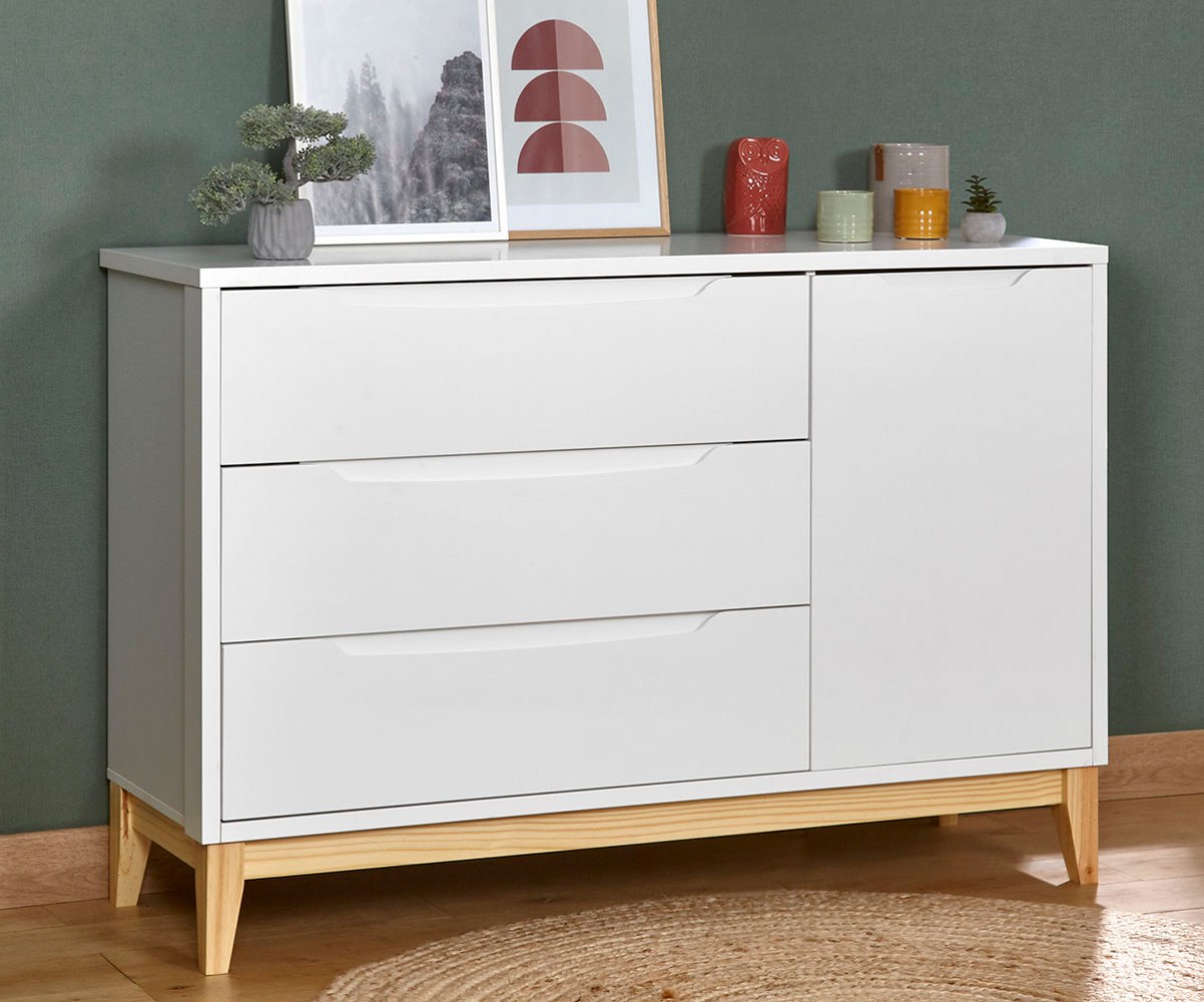 Commode Mora blanche et bois