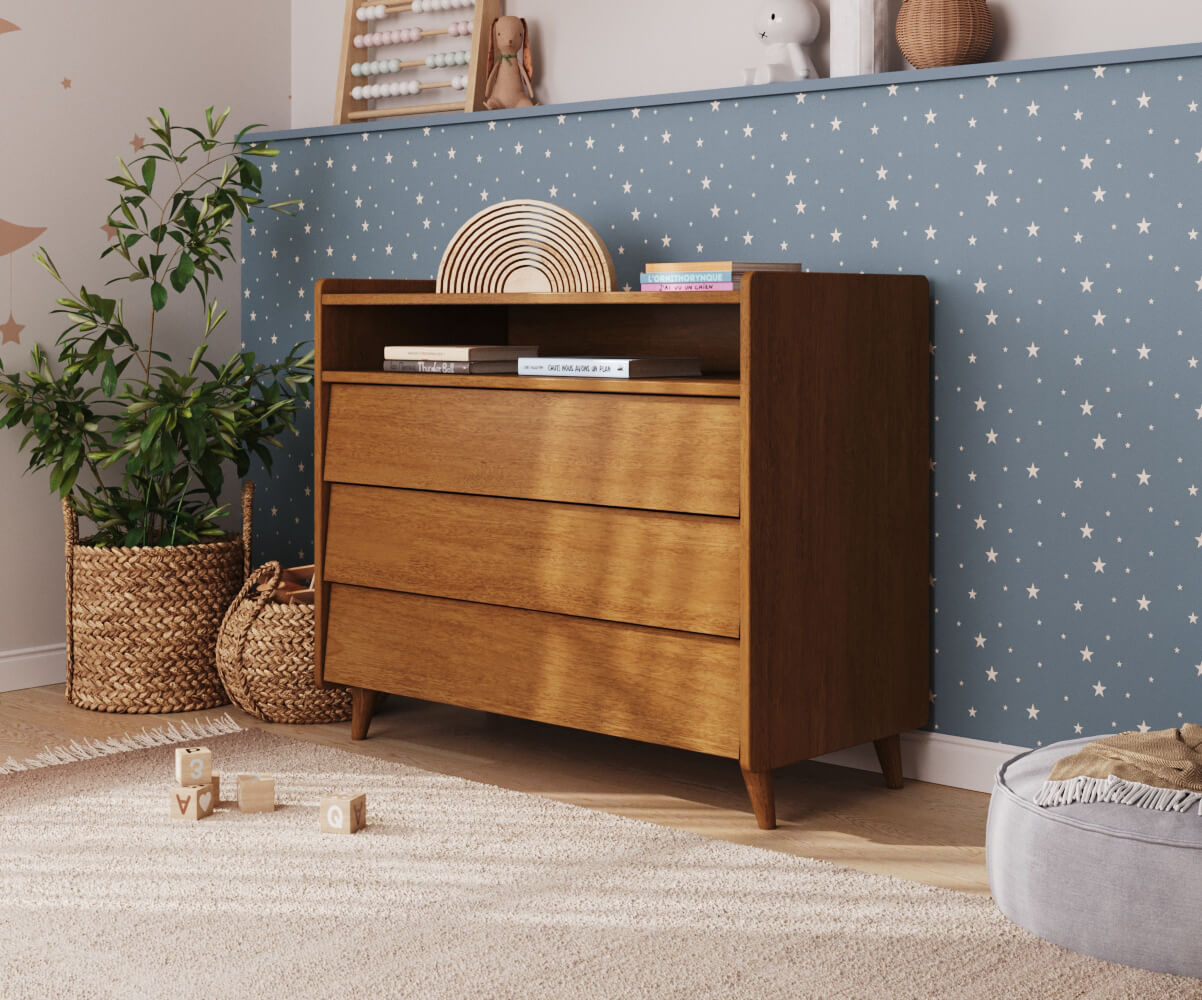 Commode enfant Canopia noisette 3 tiroirs