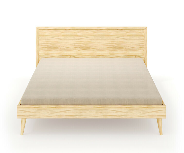 Vue de face du lit en bois massif Lynd brut Vue de face du lit en bois massif Lynd brut