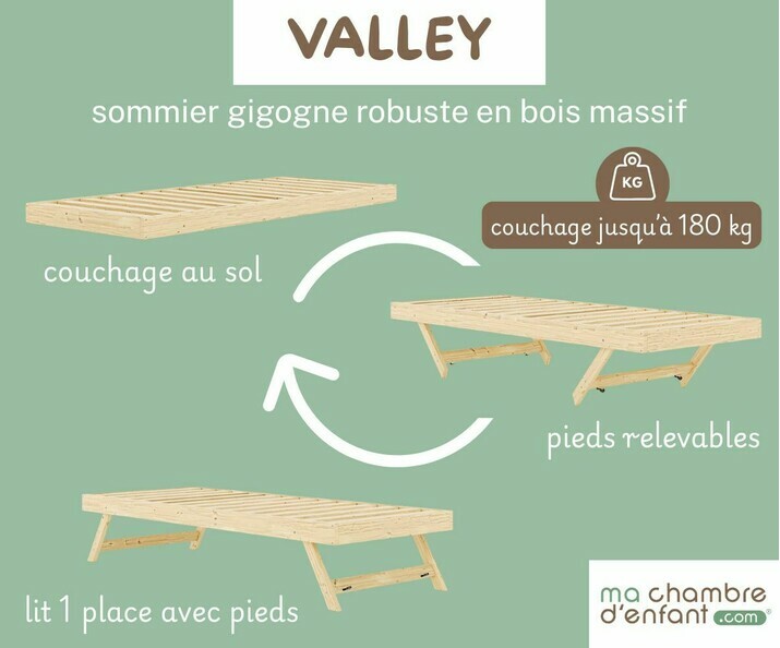 lit gigogne ado Valley avec pieds relevables