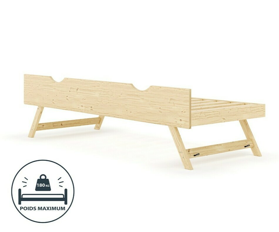 Sommier gigogne enfant en bois massif fa�ade bois naturel