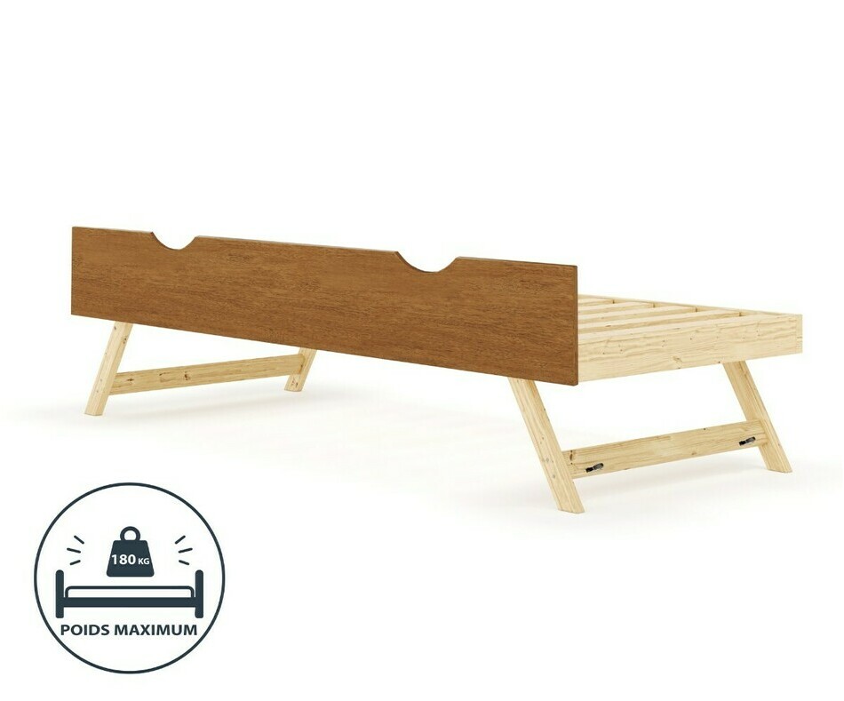 Sommier gigogne adulte en bois massif fa�ade noisette