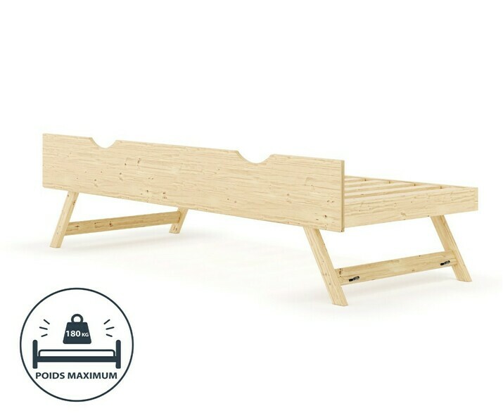 Sommier gigogne adulte en bois massif fa�ade bois naturel