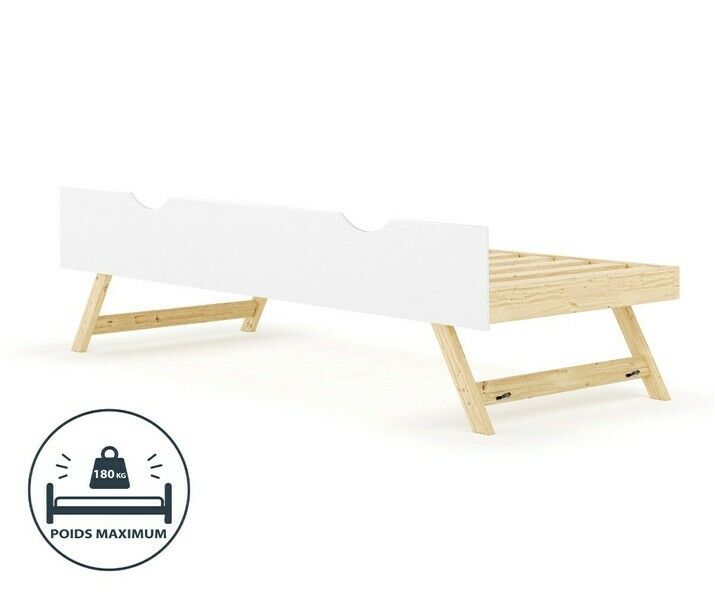 Sommier gigogne adulte en bois massif fa�ade blanche