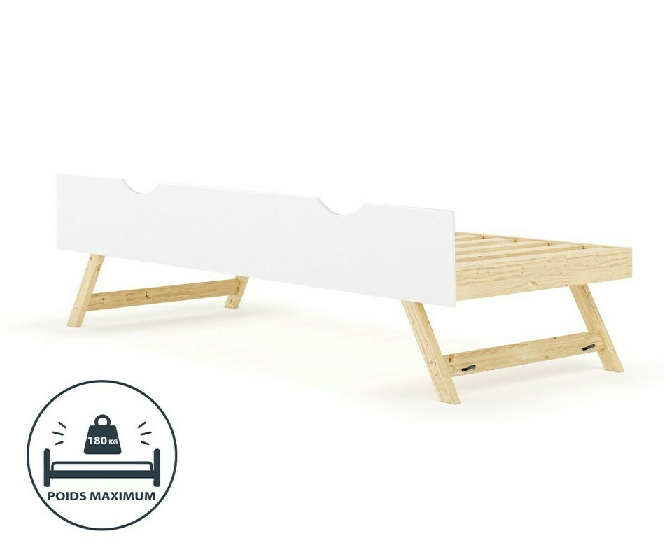 Sommier gigogne adulte en bois massif fa�ade blanche