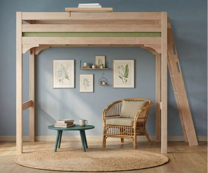 Lit mezzanine ado hêtre massif 170 cm de hauteur sous couchage Lit mezzanine ado hêtre massif 170 cm de hauteur sous couchage