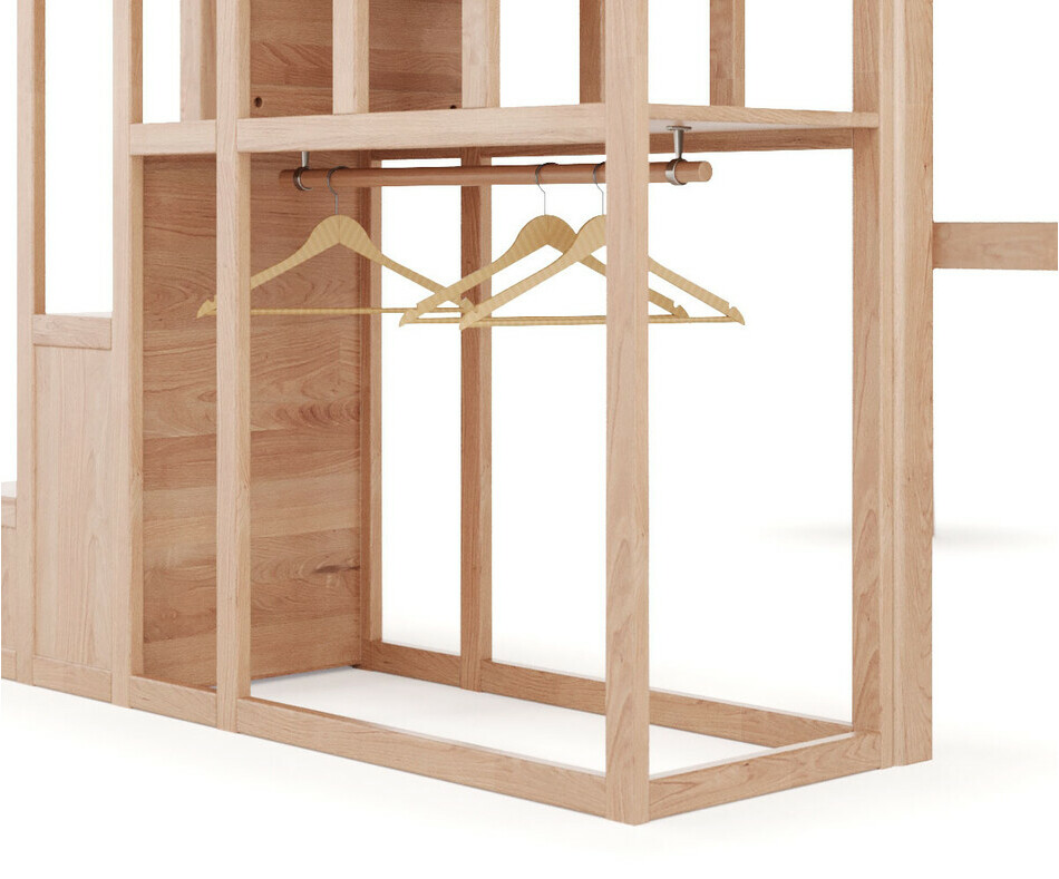 Aménagement dressing sous lit mezzanine Neva avec barre de penderie et cintres Aménagement dressing sous lit mezzanine Neva avec barre de penderie et cintres
