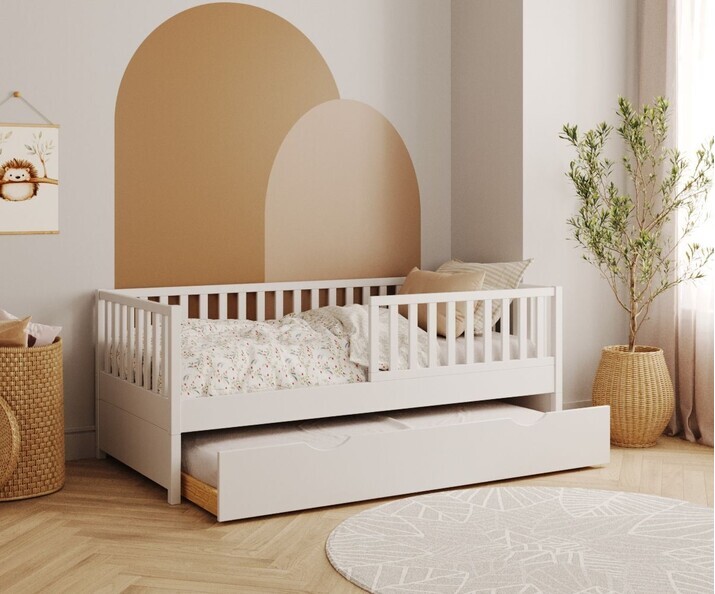 Lit gigogne blanc Capao avec barrieres + sommier gigogne semi ouvert Lit gigogne blanc Capao avec barrieres + sommier gigogne semi ouvert