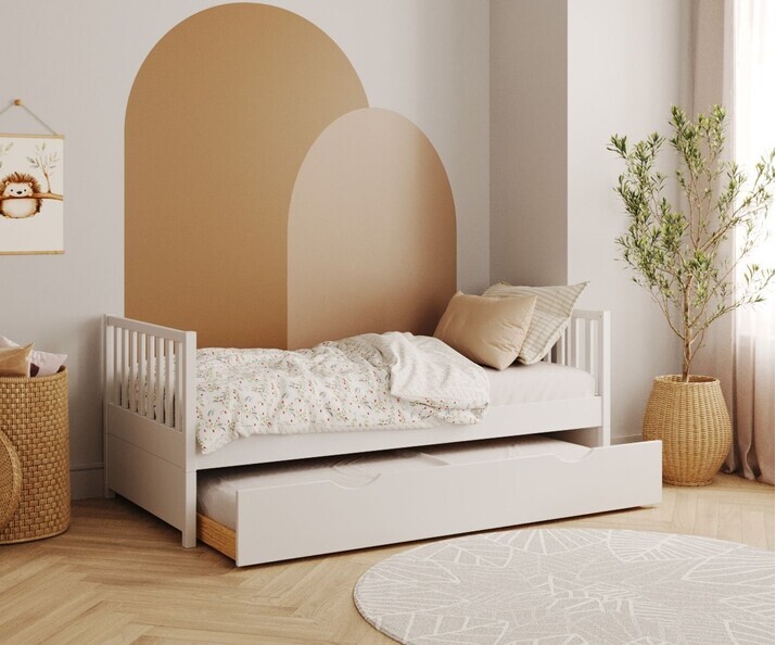 Lit gigogne blanc Capao sans barriere arriere + sommier gigogne semi ouvert