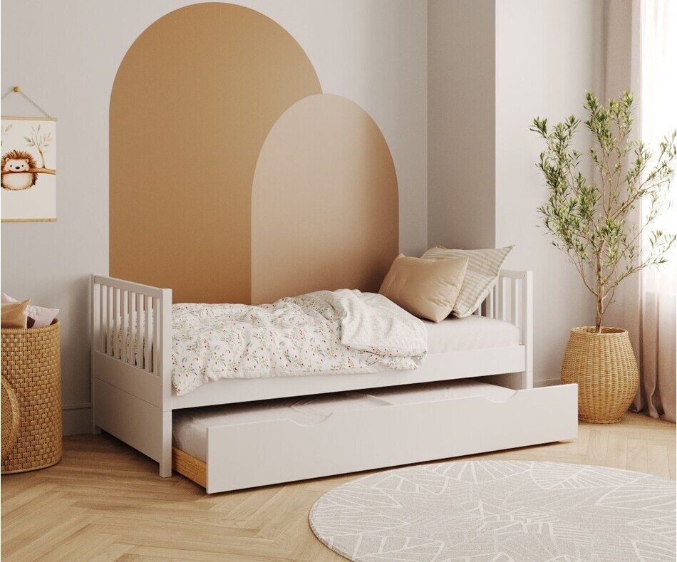 Lit gigogne blanc Capao sans barriere arriere + sommier gigogne semi ouvert