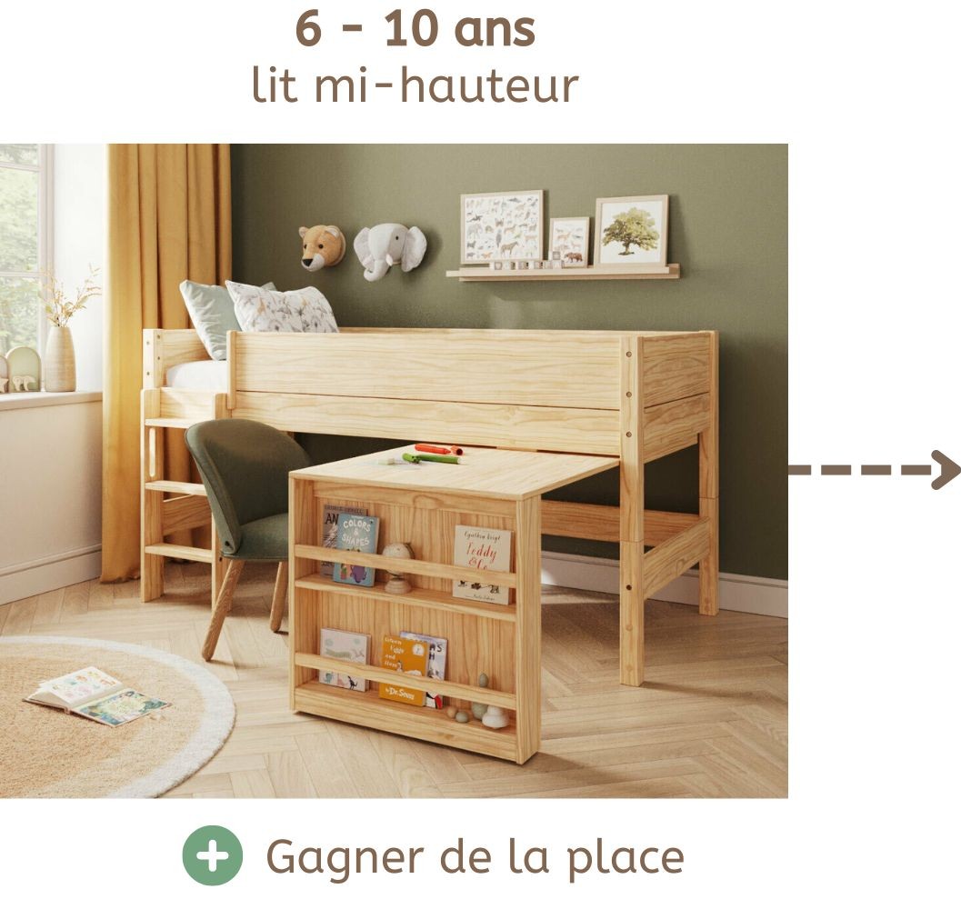 lit mi-hauteur bois massif