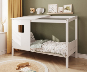 lit cabane bois massif blanc