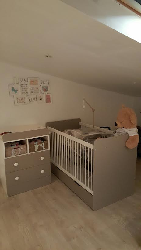 lit bebe evolutif malte taupe/blanc