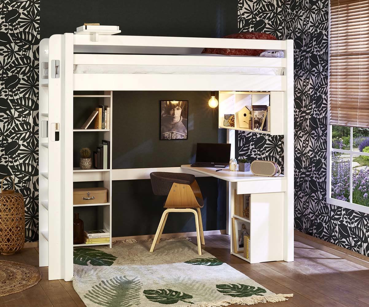 lit mezzanine blanc avec bureau