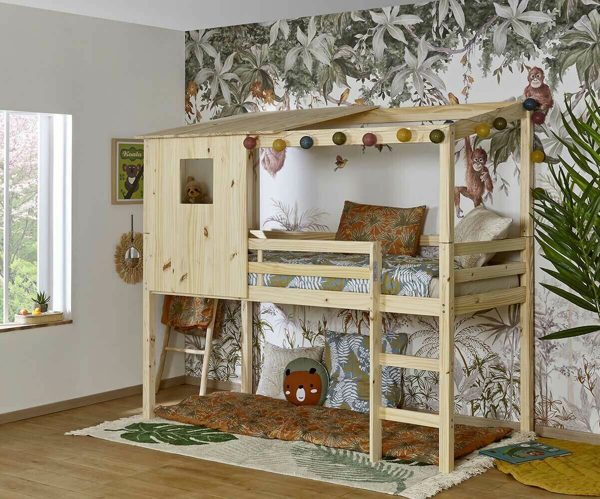 Lit mi-hauteur blanc - Thème Cabane pour chambre enfant & ado