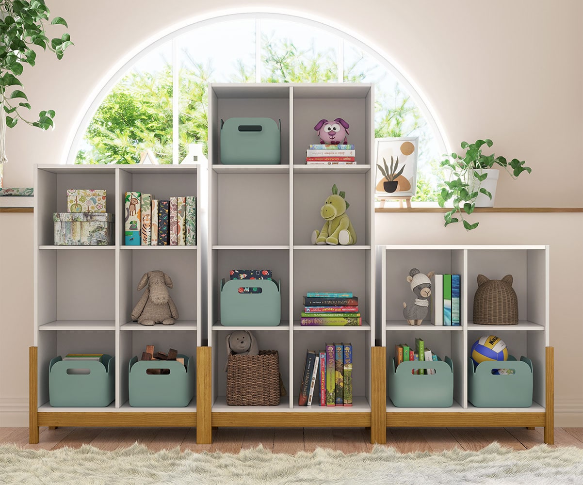 cubes de rangement bois et blanc