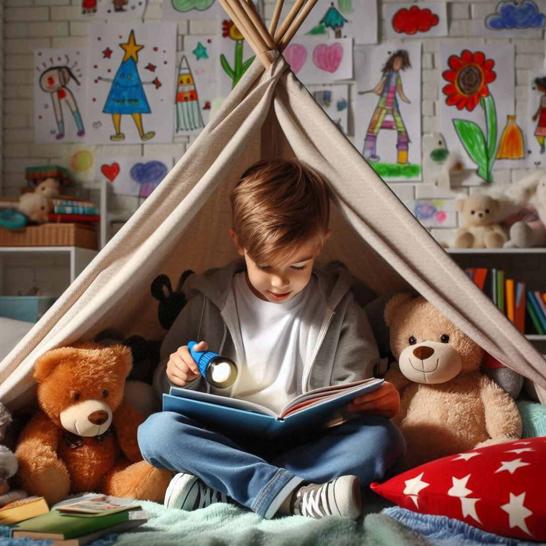 enfant sui lit dans un tipi
